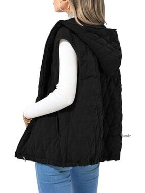 Women's Hooded Zip Up Puffer Vest Sleeveless Quilted Fall Jacket